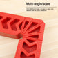 Red plastic 90-degree woodworking positioner square tool with textured scale grooves