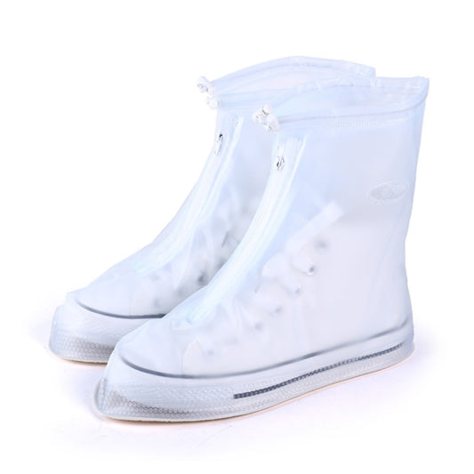 White waterproof PVC shoe covers with thick anti-slip sole and drawstring top
