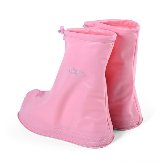 Pink kids PVC shoe covers with zipper and textured non-slip outsole