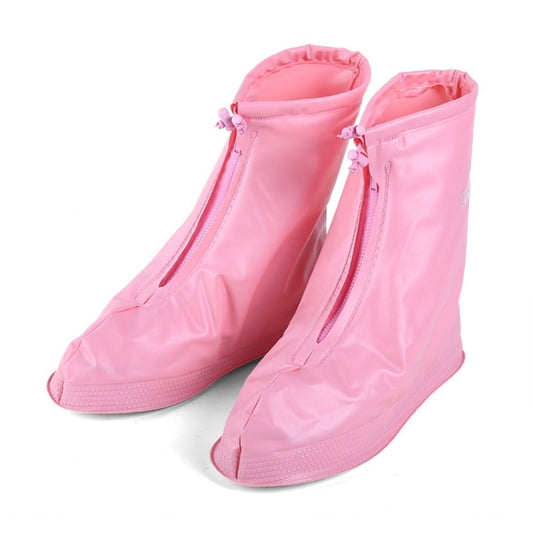 Kids PVC waterproof shoe covers, pink, size XL, zip front, non-slip thick sole