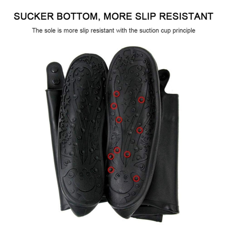 Black shoe cover soles with textured tread for improved slip resistance