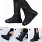 Black high tube adult shoe covers with side buttons and wedge-shaped outsole