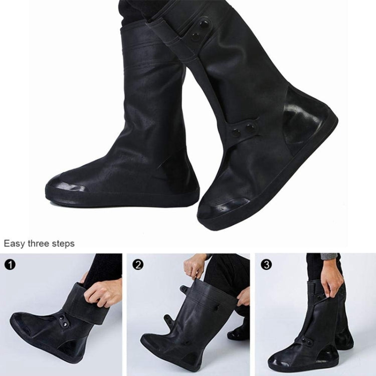 Black high tube adult shoe covers with side buttons and wedge-shaped outsole