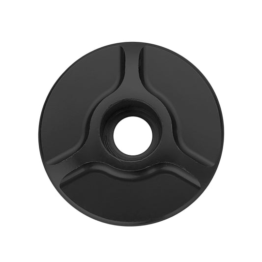 C16 bicycle headset cap, black CNC aluminum, round cover with three-lobed grip pattern