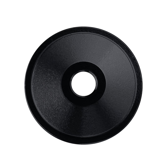 CNC aluminum bike headset cap, dark black round design with central mounting hole