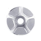 CNC aluminum bike headset cap, silver face with light gray inset pads and center hole
