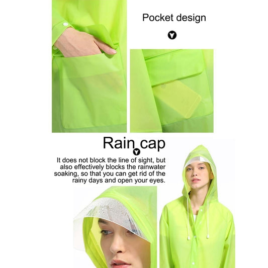 Neon green raincoat hood and pocket detail, close-up view