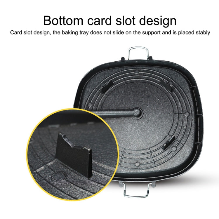 Bottom view of dark grill plate with center knob and locking card-slot design