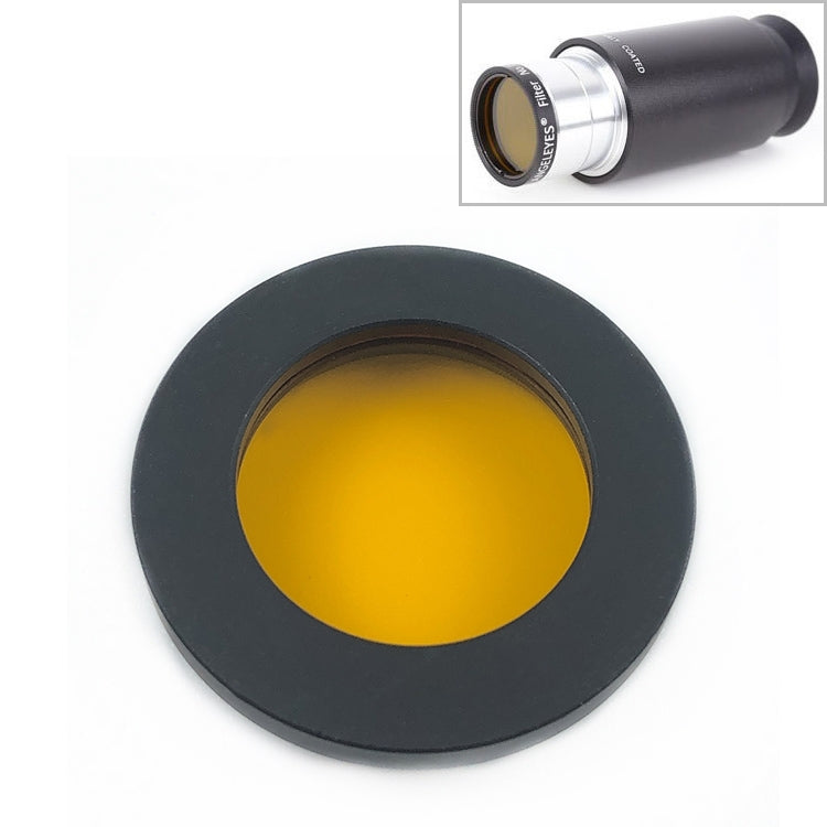 1.25-inch telescope color filter with amber-yellow tinted lens in a black frame