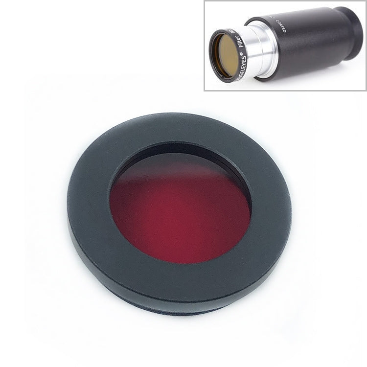 1.25-inch telescope color filter with red-tinted lens and black outer rim