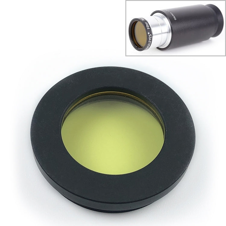 1.25-inch telescope color filter with yellow-green tinted lens in black ring