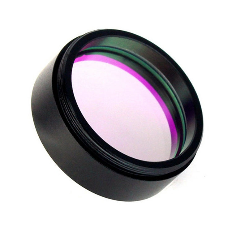 UHC telescope filter with purple-tinted front glass and green reflective edge ring