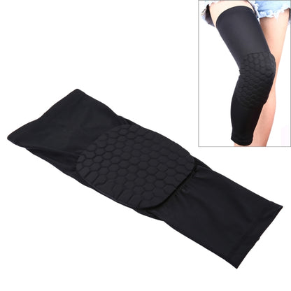 Black long knee brace sleeve with honeycomb-pattern protective padding