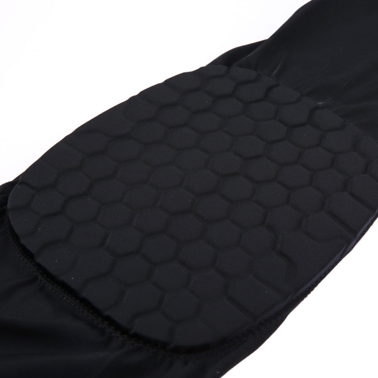 Honeycomb-textured protective pad on a black elastic knee sleeve