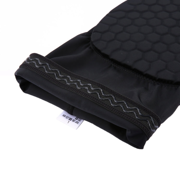 Black knee sleeve with anti-slip silicone strip and raised honeycomb pad