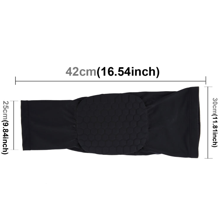 Black long knee brace guard, honeycomb-style padded panel design.