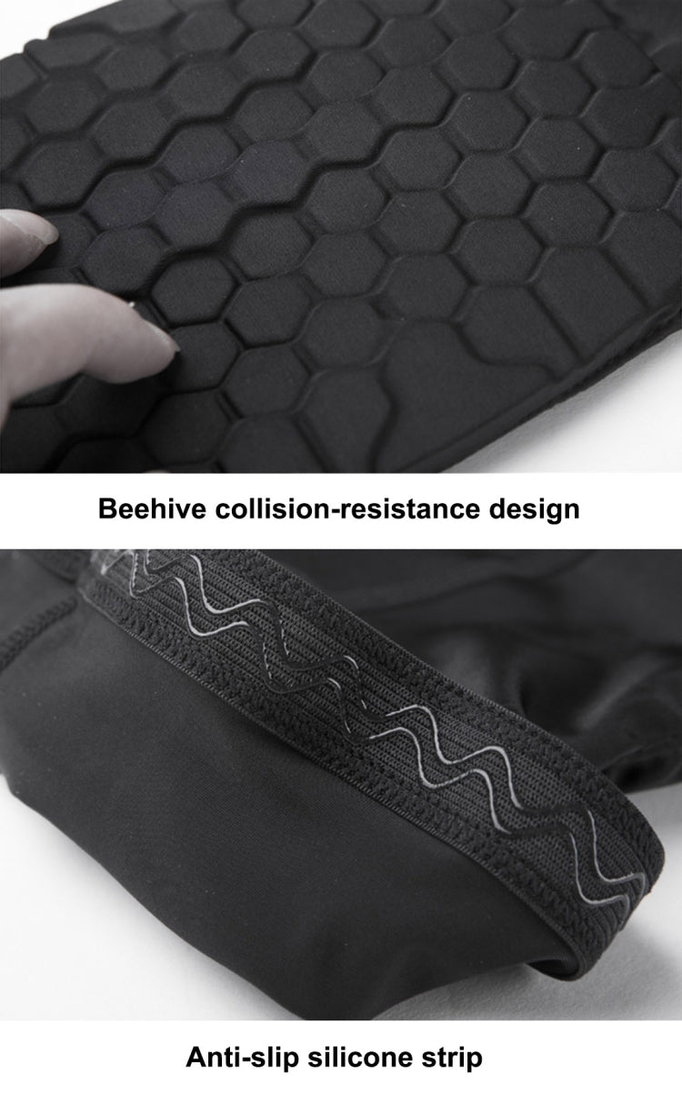Textured honeycomb-style knee pad with anti-slip silicone strip detail.
