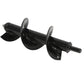 Black spiral auger drill bit with pointed tip and short shank, angled view