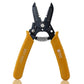 Front-facing wire stripping and crimping pliers with black V-jaw and yellow handles