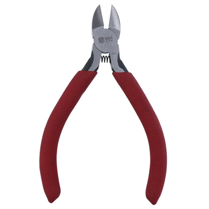 Diagonal cutting pliers with red insulated handles and pointed steel cutting jaws