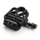 Black KEO-style road bike pedals with adjustment screw and axle threads