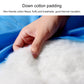 Close-up of blue sleeping bag padding with fluffy white cotton insulation