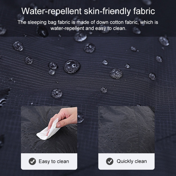 Blue sleeping bag fabric with water droplets, water-repellent surface