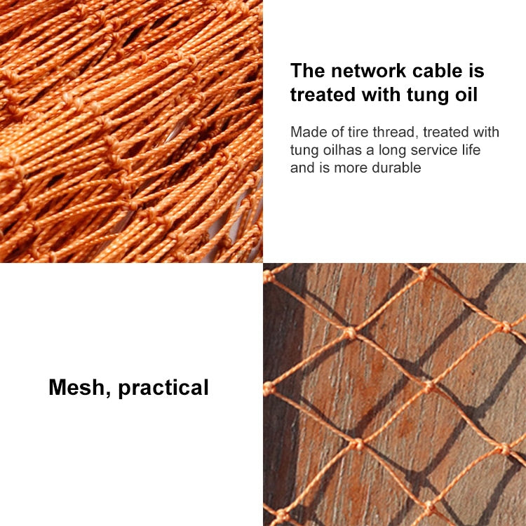 Orange-brown treated mesh net cords with tight grid pattern for throw fishing