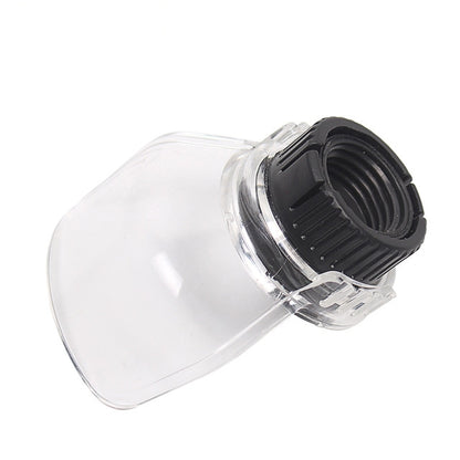 Transparent plastic rotary tool shield guard with black threaded connector