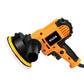 Hilda car polisher tool with foam sanding pad, black dust port, and orange body