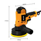 Hilda car polisher sander with round yellow foam pad and adjustable front handle