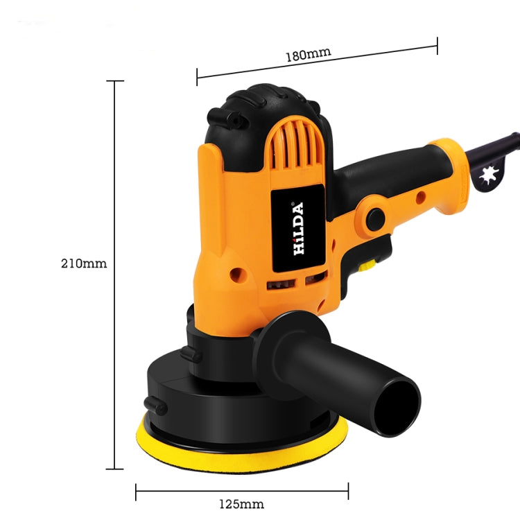Hilda car polisher sander with round yellow foam pad and adjustable front handle