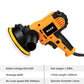 Hilda car polisher sander with round foam pad, orange housing, and black auxiliary handle