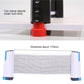 Retractable table tennis net rack with stretched white mesh and orange clamp base