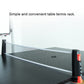 Table tennis net rack with gray mesh, black post, and orange side latch