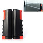 Retractable table tennis net rack with black rollers and orange adjustment posts