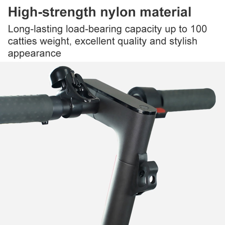 Black front hawk hook holder attached near scooter handlebar, U-shaped