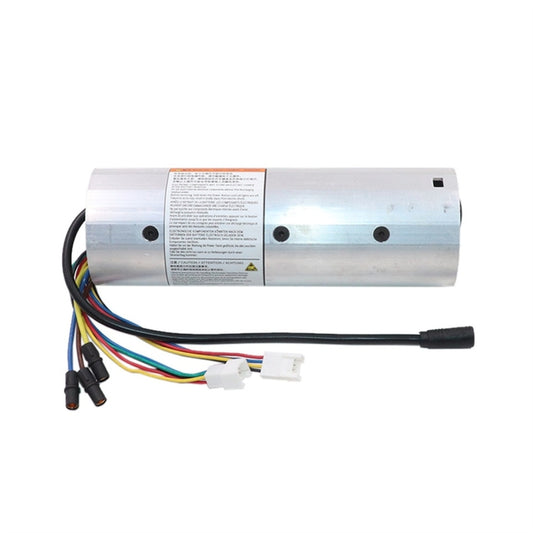 Electric scooter controller module with label, side pins, and power cable
