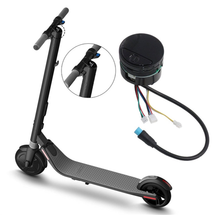 Electric scooter dashboard module with round cover and wiring harness, black housing