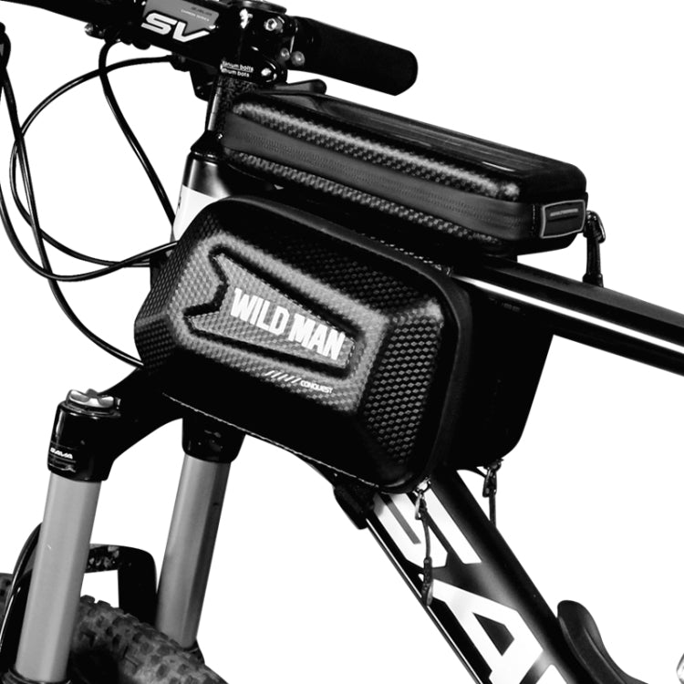 Front handlebar bike bag with touchscreen window, black WILD MAN pouch on MTB