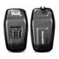 Two-piece black and gray carbon-texture handlebar phone bag with mounting plate