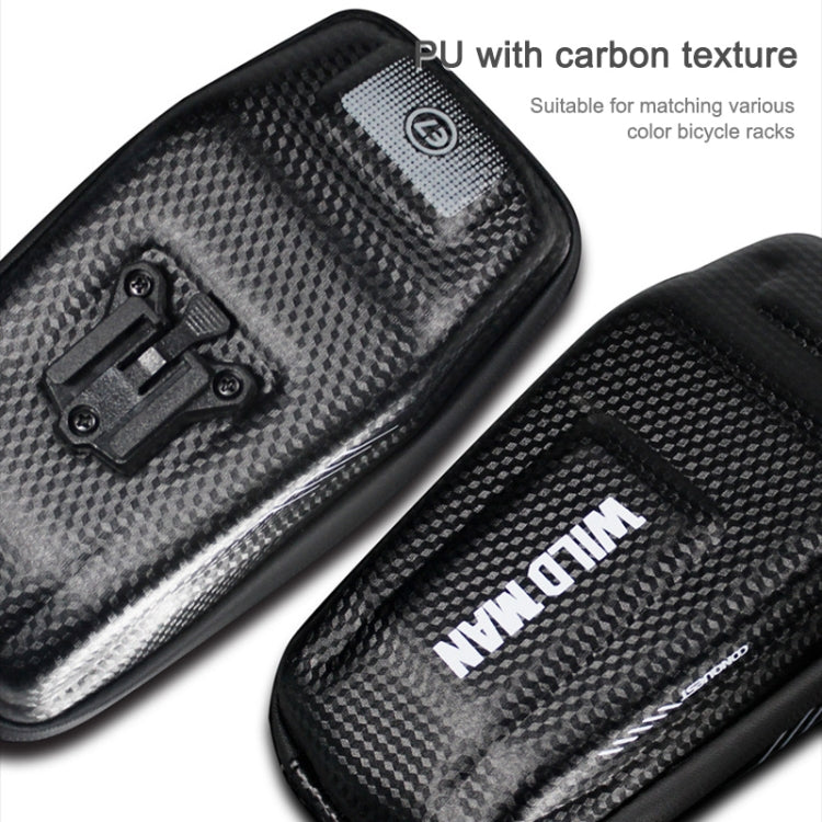 Black and gray carbon-texture PU handlebar pouch with mounting bracket detail