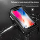 Black bike front phone bag with transparent window, mounted on handlebars