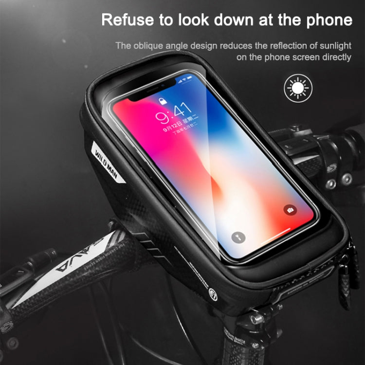 Black bike front phone bag with transparent window, mounted on handlebars