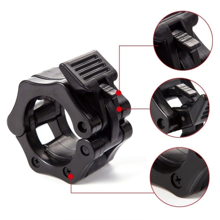 Black plastic barbell lock collar clamp with screw tightener, adjustable fit