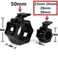 Black plastic barbell lock clamp set, front and side views