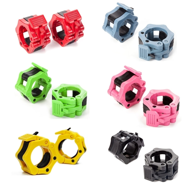 Assorted color plastic barbell lock collars, multiple clamps in red, green, pink, yellow
