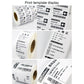 Printed sample label stickers with barcodes and logos on white roll