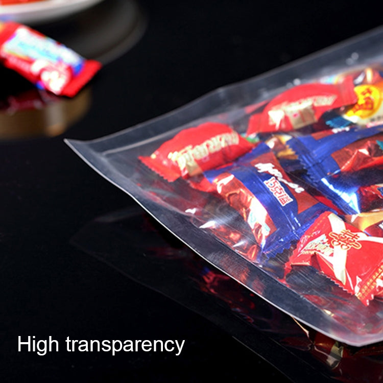 Transparent vacuum bag close-up with red snack packets inside, clear high-clarity plastic