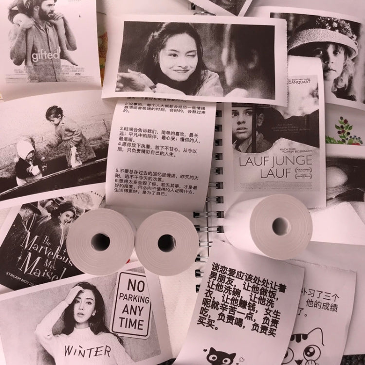 Thermal label printer paper roll set and printed label sheets with cartoon cards